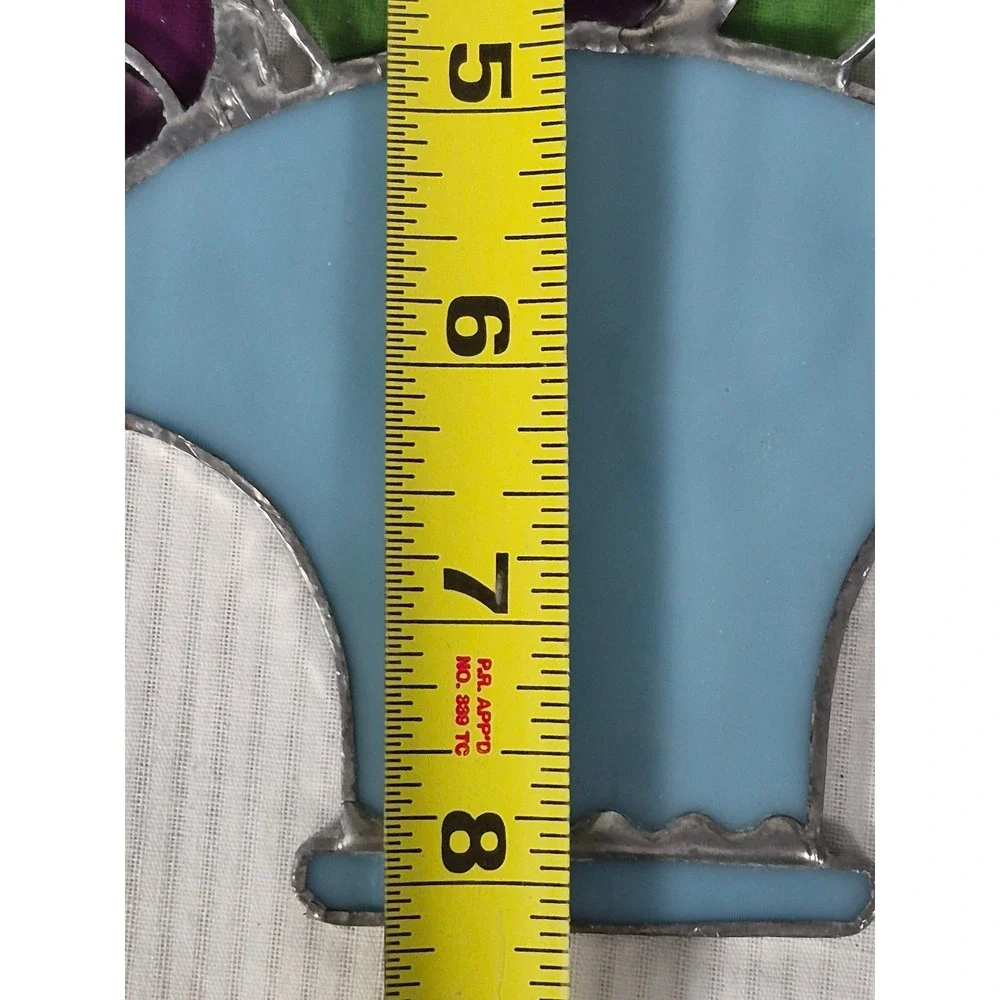 Vintage Stained Glass Tulip Flower Basket Suncatcher Purple Blue Wall Hanging